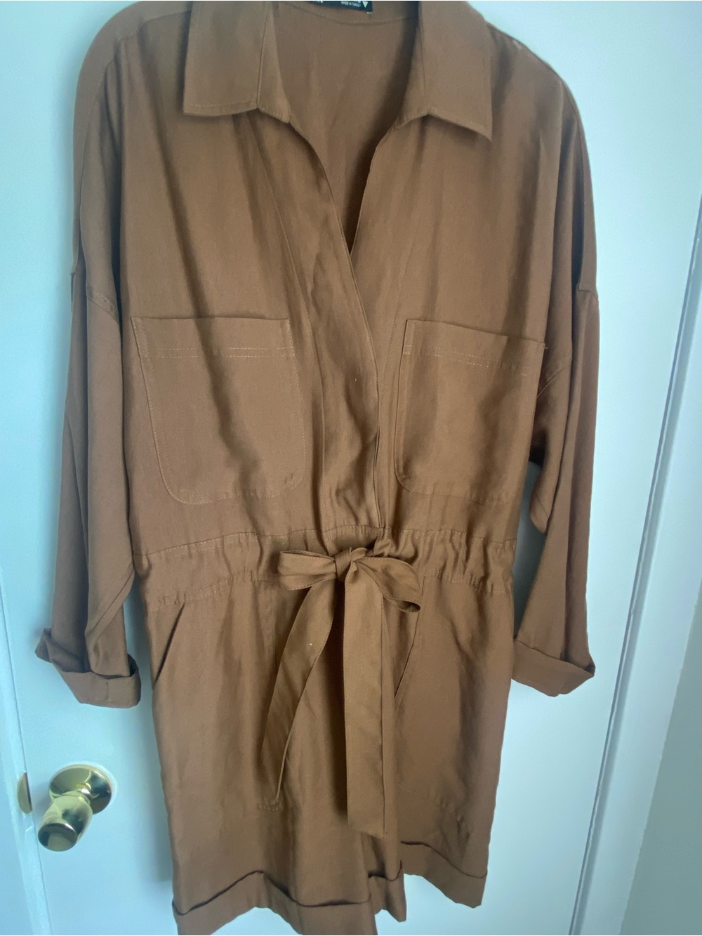 ZARA Brown Tie-Waist Romper - Size L - EUC - Picture 5 of 7